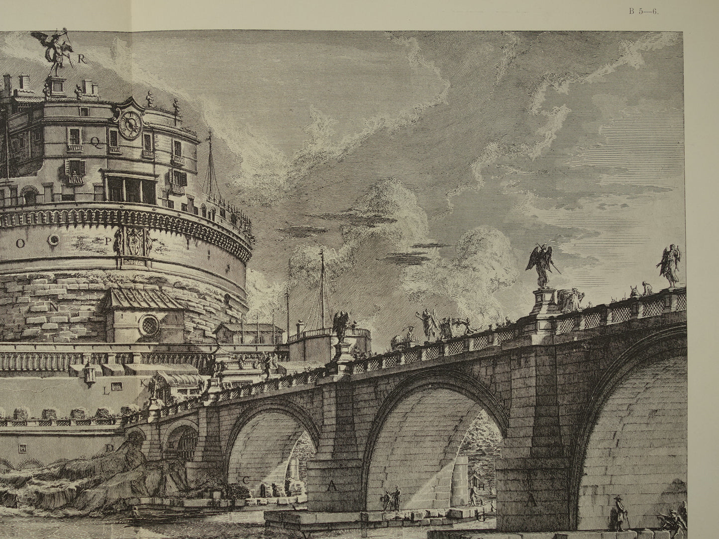 Oude prent van Engelenburcht Rome uit 1886 antieke facsimile Piranesi Castel Sant’Angelo uit Vedute di Roma vintage print poster
