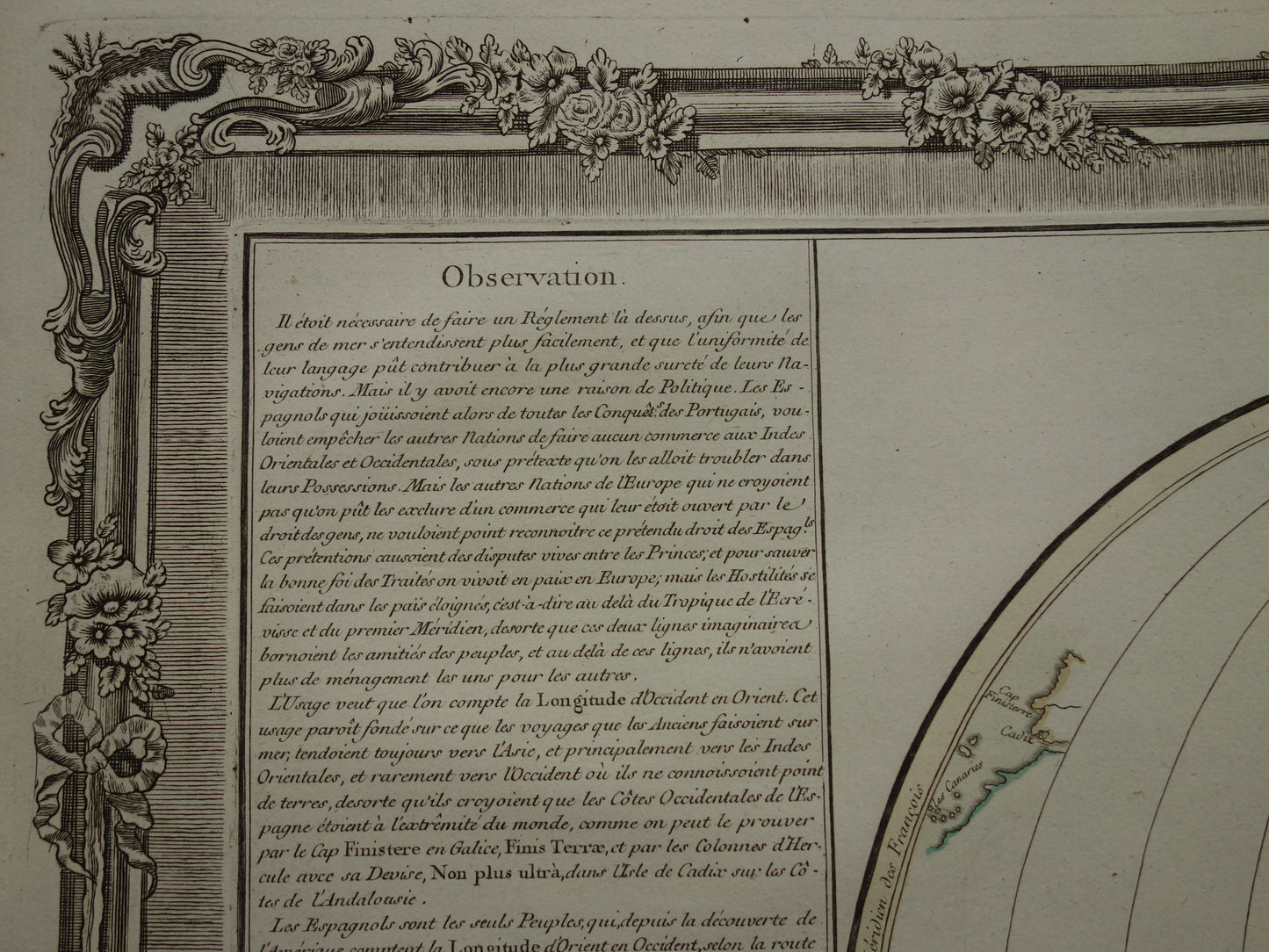 Set van twee oude prenten Geografie en Kartografie 1761 Grote originele antieke wetenschappelijke prent breedtegraad hoogtegraad vintage illustratie