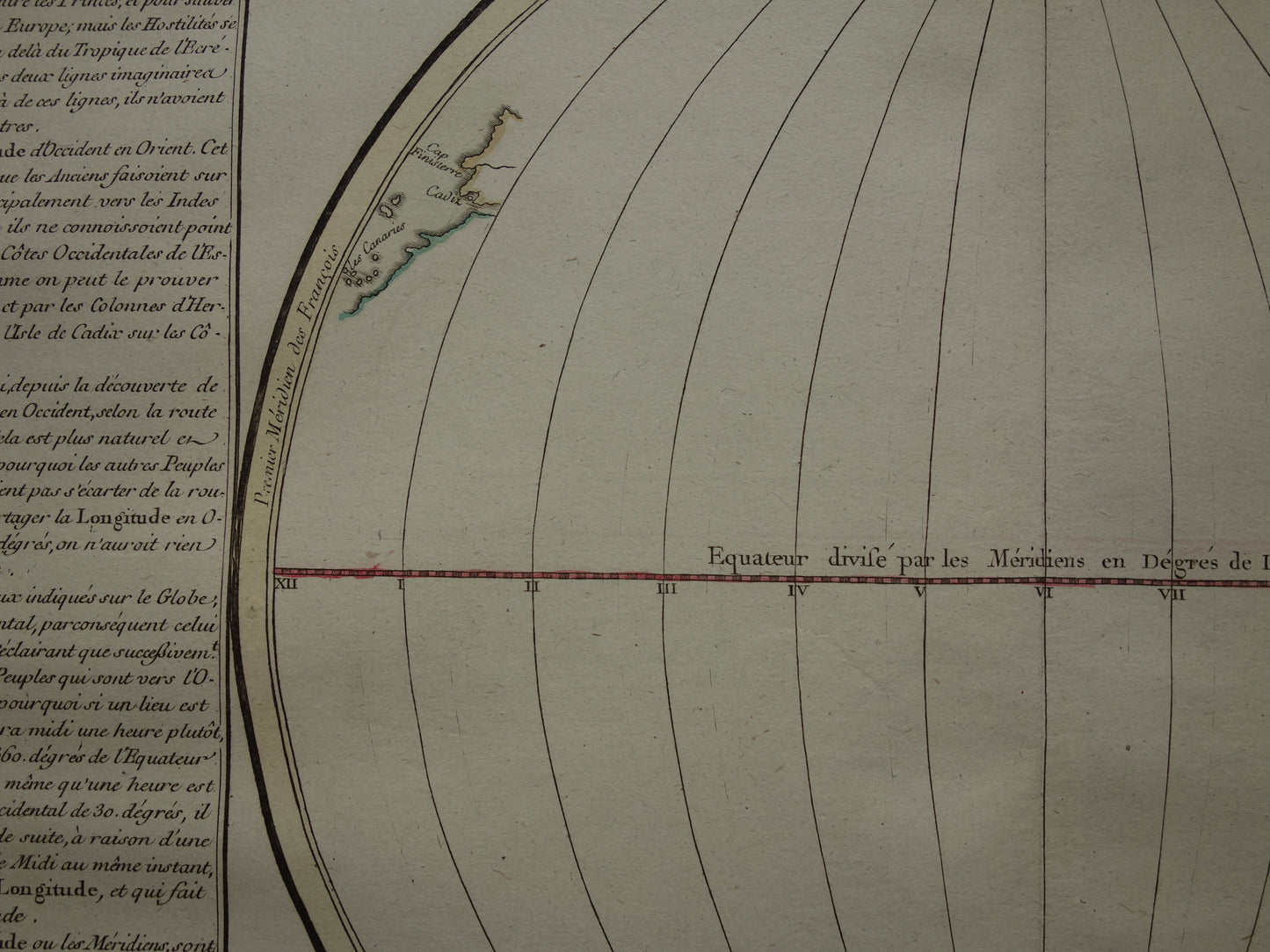 Set van twee oude prenten Geografie en Kartografie 1761 Grote originele antieke wetenschappelijke prent breedtegraad hoogtegraad vintage illustratie
