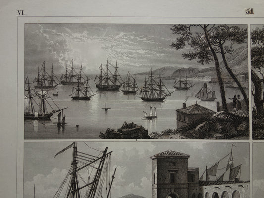 175+ jaar oude scheepsprent antieke maritieme illustratie baggerschip mastkraan schip schepen vintage prints