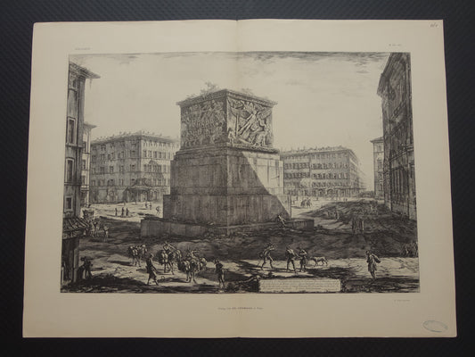Oude prent van Piazza di Montecitorio in Rome uit 1886 antieke facsimile Piranesi uit Vedute di Roma vintage print