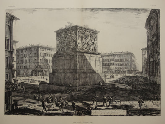 Oude prent van Piazza di Montecitorio in Rome uit 1886 antieke facsimile Piranesi uit Vedute di Roma vintage print
