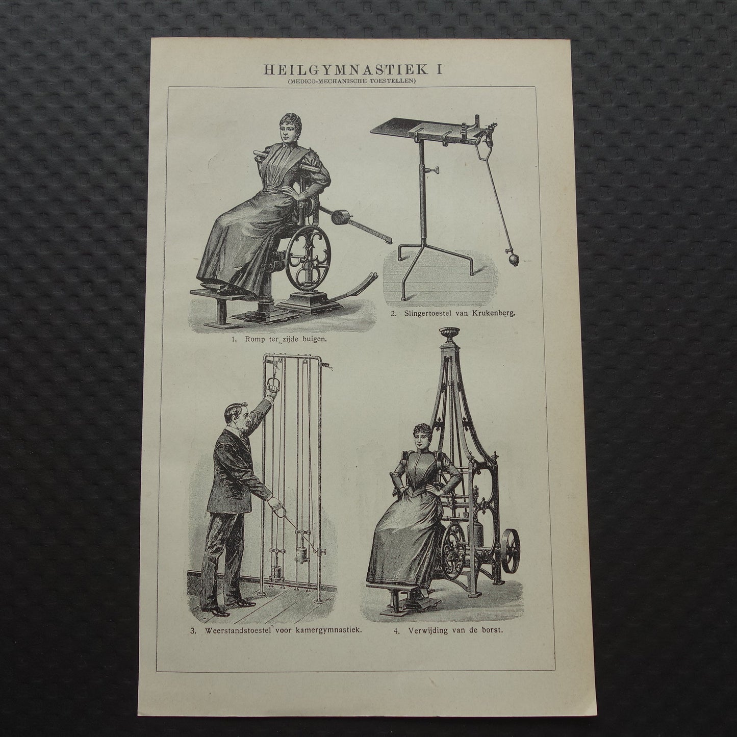 FITNESS oude prent uit het jaar 1908 van Fitness apparatuur originele antieke vintage prints sport apparaten