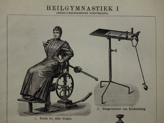 FITNESS oude prent uit het jaar 1908 van Fitness apparatuur originele antieke vintage prints sport apparaten