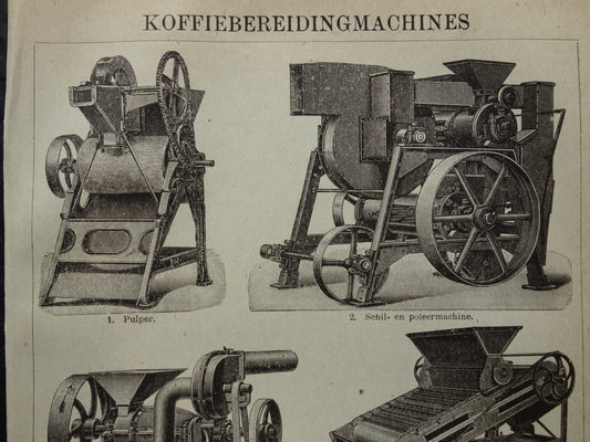 KOFFIE vintage print uit 1918 originele Nederlandse antieke prent koffieproductie Oude prints koffiebrander