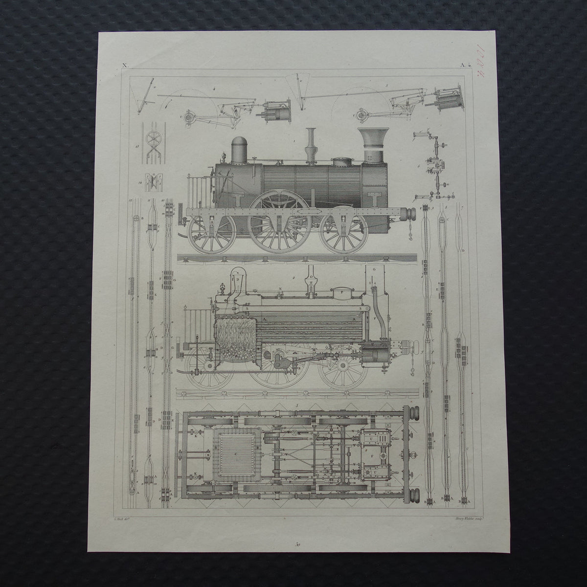 LOCOMOTIEF Antieke print spoorwegen treinen stoomlocomotief techniek prent - Vintage prints