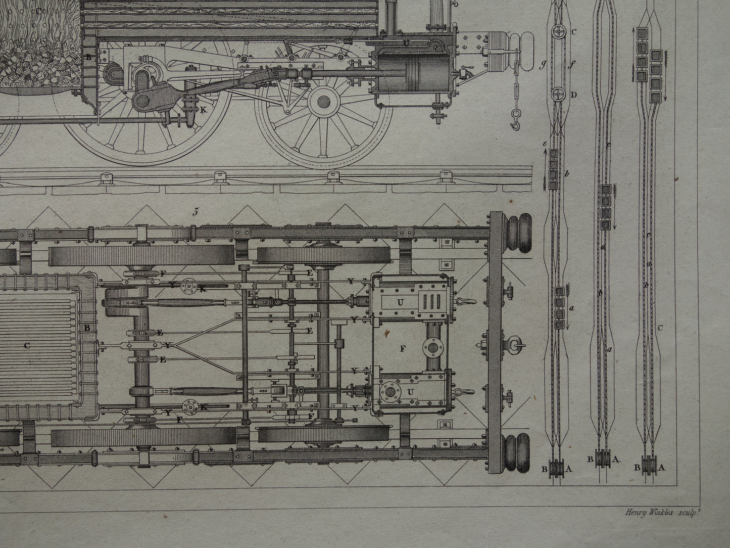 LOCOMOTIEF Antieke print spoorwegen treinen stoomlocomotief techniek prent - Vintage prints