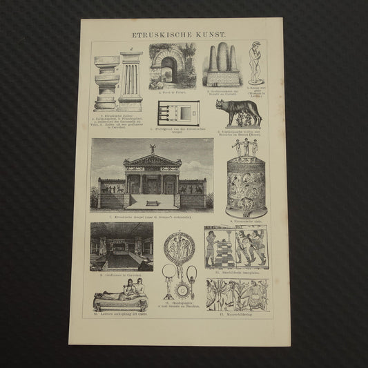 Etruskische Kunst Oude geschiedenis prent uit 1907 over Etrusken Etrurië antieke Nederlandse illustratie print