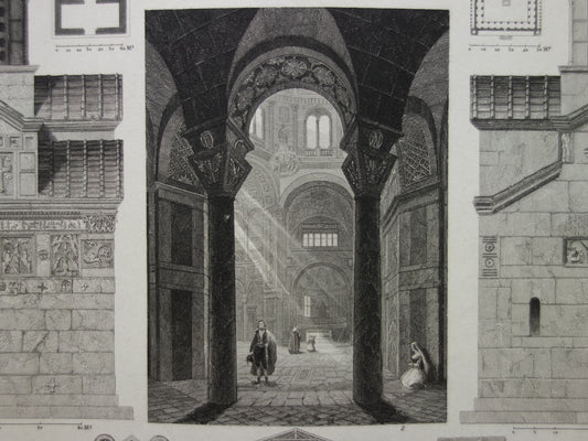 Byzantijnse Romeinse architectuur antieke prent 170+ jaar oude print van Haga Sophia Basilica di San Vitale Ravenna Catholicon originele vintage illustratie