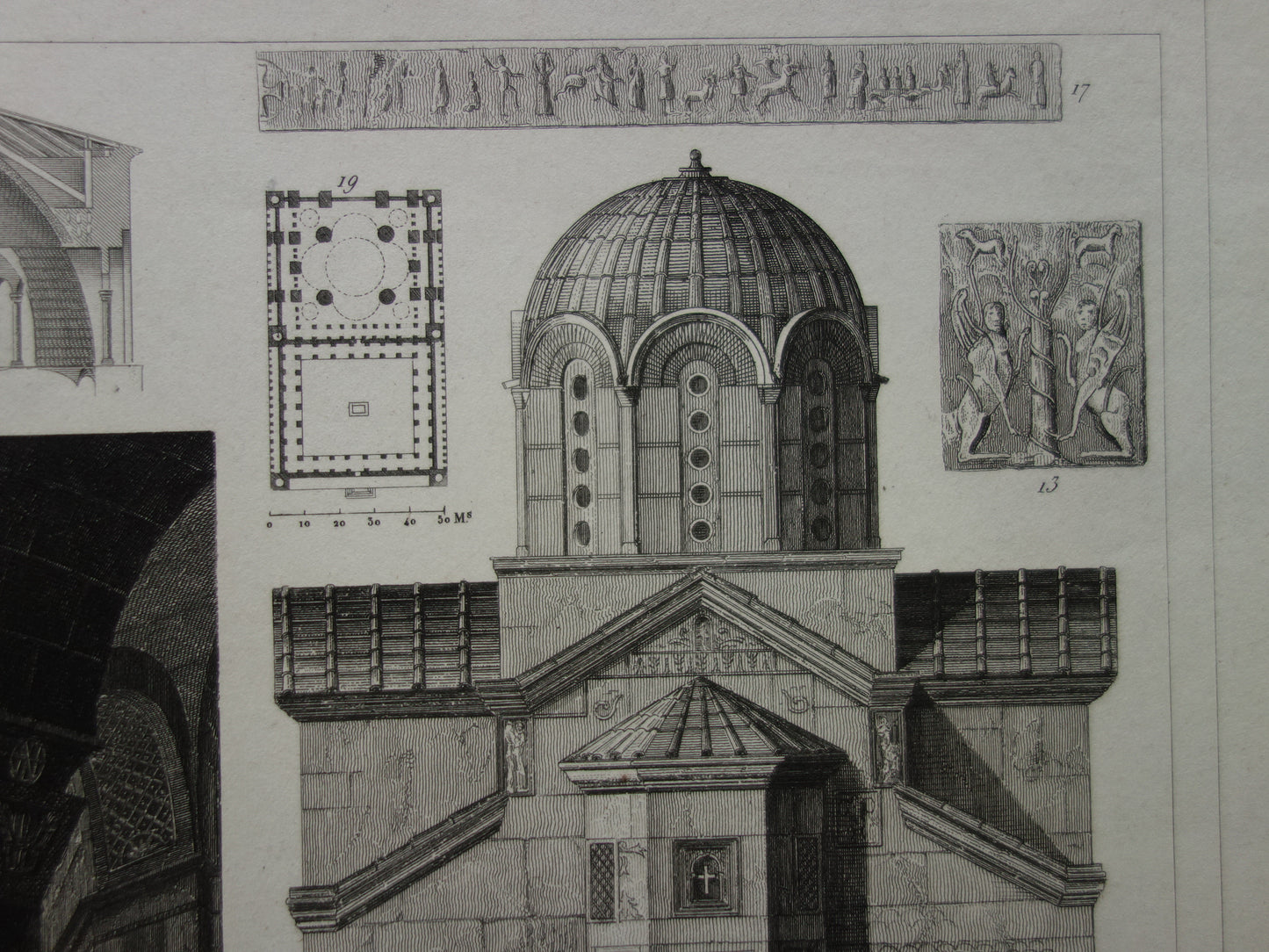 Byzantijnse Romeinse architectuur antieke prent 170+ jaar oude print van Haga Sophia Basilica di San Vitale Ravenna Catholicon originele vintage illustratie