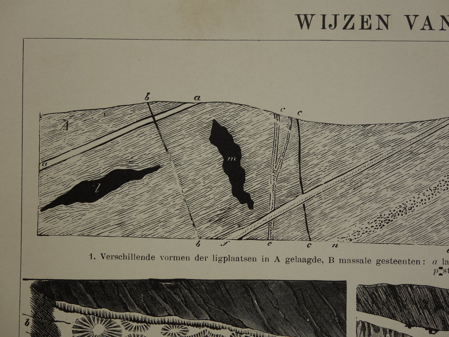 Erts Oude geologie prent uit 1907 over Aardlagen Ertsgangen Ertsaders Originele antieke Nederlandse geologie illustratie