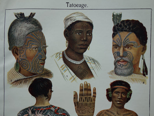 TATOEAGE oude prent uit 1922 Originele antieke Nederlandse illustratie Tatoeages vintage prints