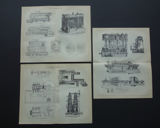 STOOMMACHINES Oude prenten uit 1922 Stoomketel Antieke Nederlandse Illustratie machine techniek prints
