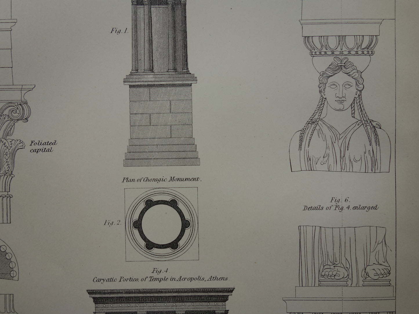 Oude architectuur prent Griekse Oudheid Originele antieke illustratie Erechtheion tempel Monument van Lysicrates Athene vintage print