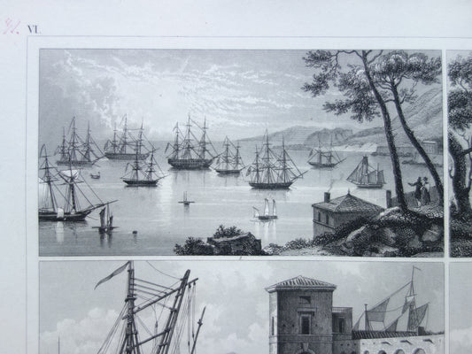 175+ jaar oude scheepsprent antieke maritieme illustratie baggerschip mastkraan schip schepen vintage prints