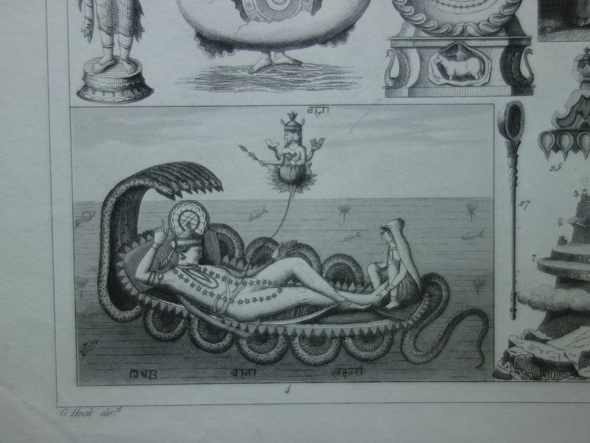 Boeddhisme antieke print Originele 175+ jaar oude prent illustratie Boeddhistische priesters antieke print Goden Priester Brahma Vishnu Shiva vintage religie prenten