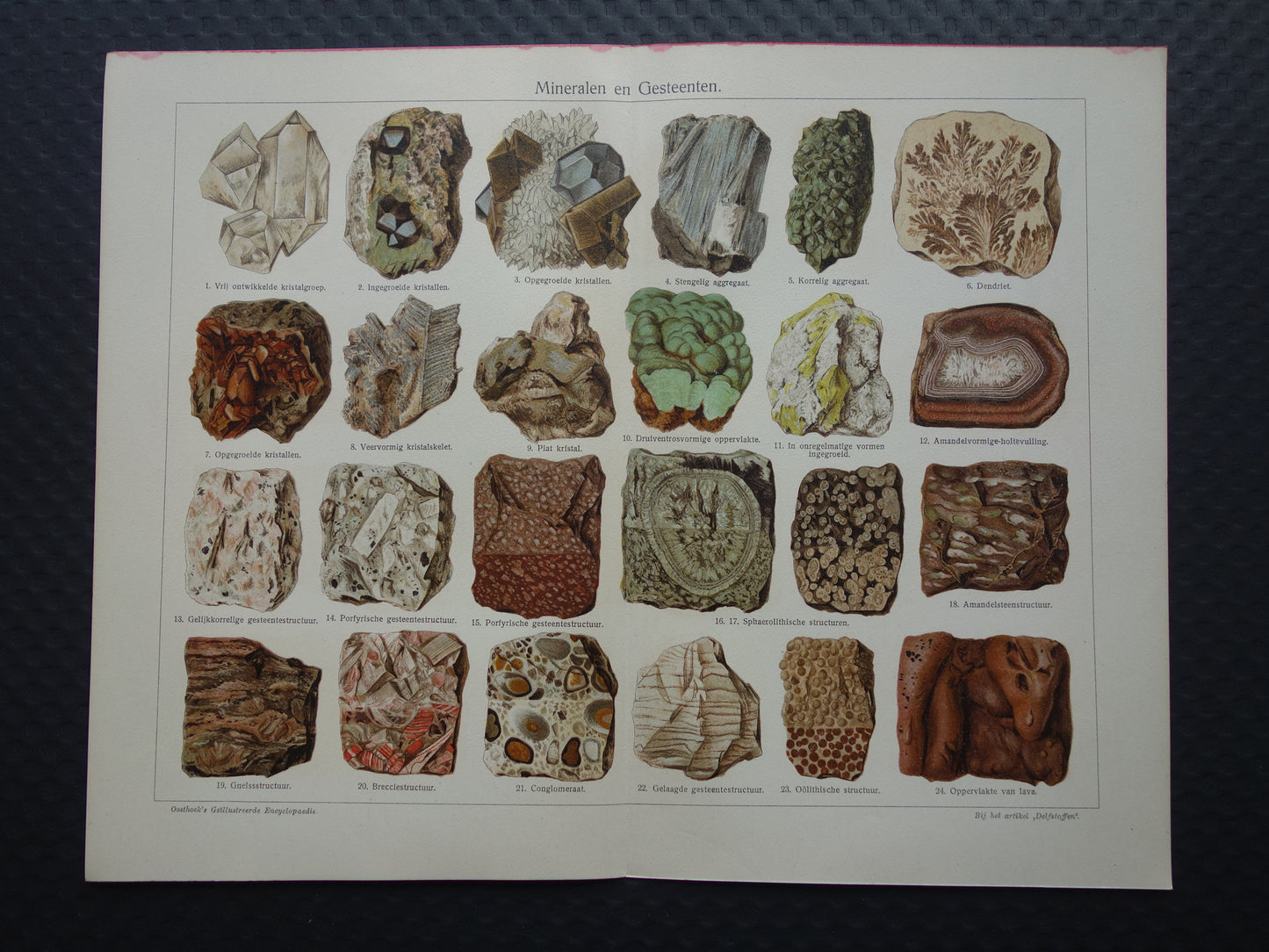 MINERALEN oude prent uit 1929 Originele vintage Nederlandse illustratie Kristallen Mineraal print