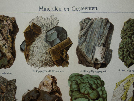 MINERALEN oude prent uit 1929 Originele vintage Nederlandse illustratie Kristallen Mineraal print