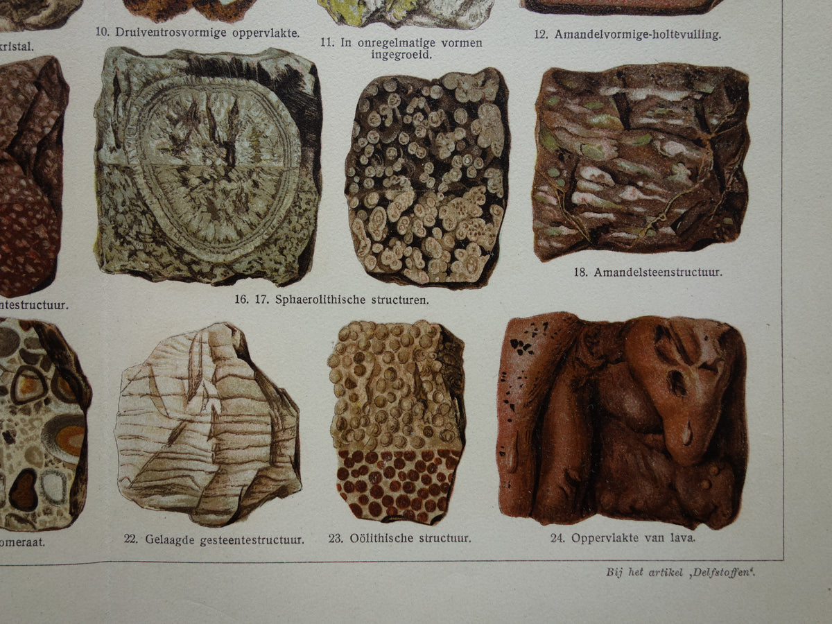 MINERALEN oude prent uit 1929 Originele vintage Nederlandse illustratie Kristallen Mineraal print