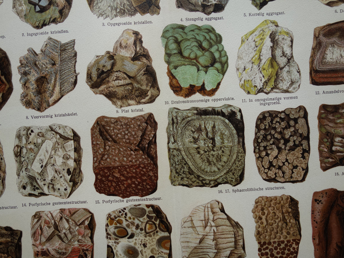 MINERALEN oude prent uit 1929 Originele vintage Nederlandse illustratie Kristallen Mineraal print