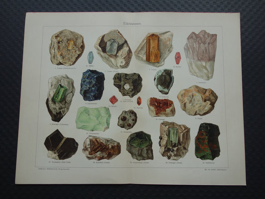 EDELSTENEN oude prent uit 1929 Originele vintage Nederlandse illustratie edelsteen print