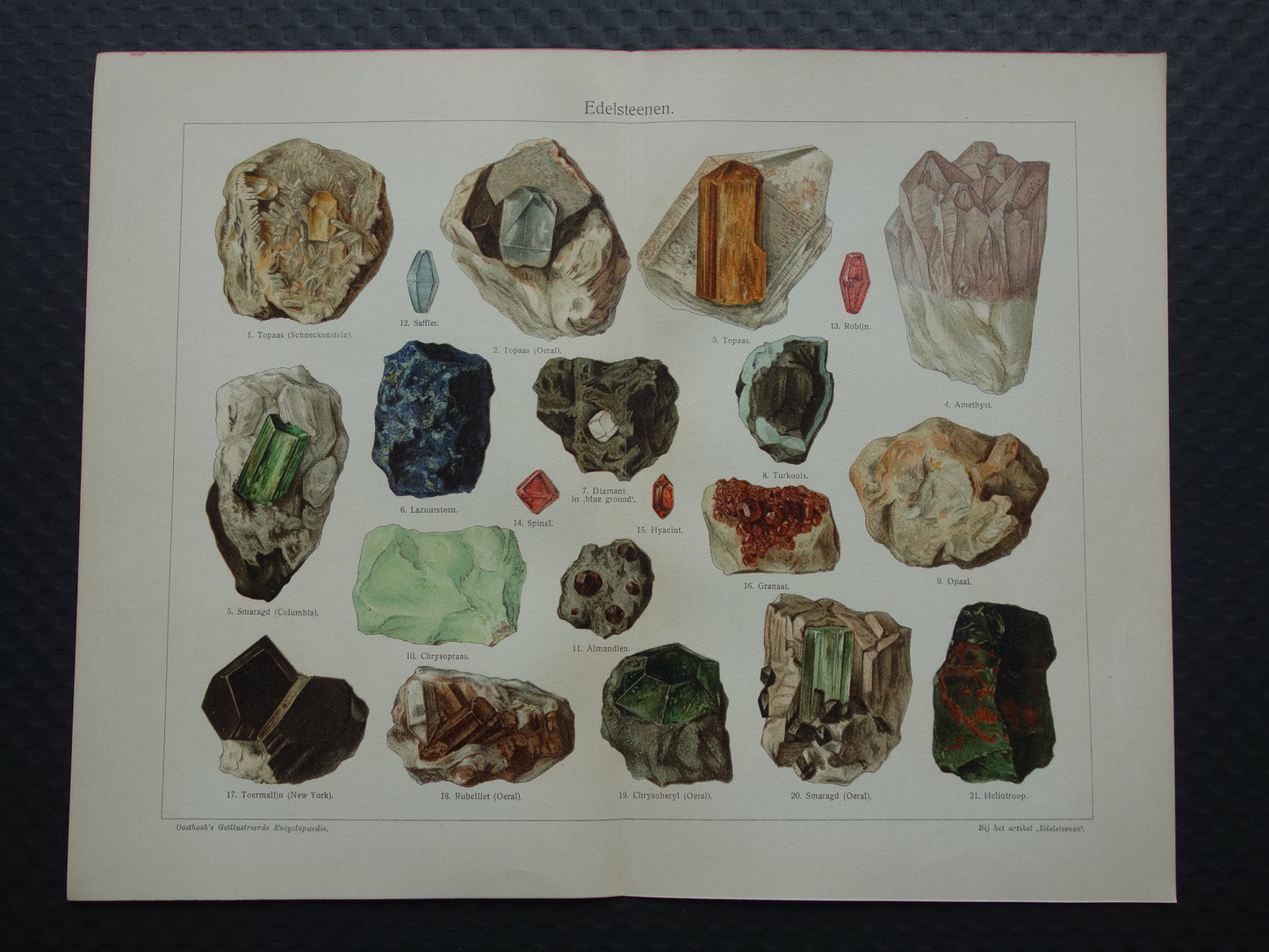 EDELSTENEN oude prent uit 1929 Originele vintage Nederlandse illustratie edelsteen print