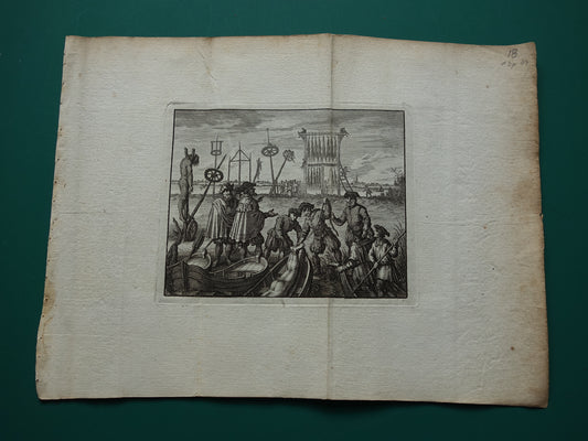 Executie Wederdopers Amsterdam - Set van drie antieke prenten uit 1770 - Gravure Geschiedenis Amsterdam Wagenaar Wederdopersoproer