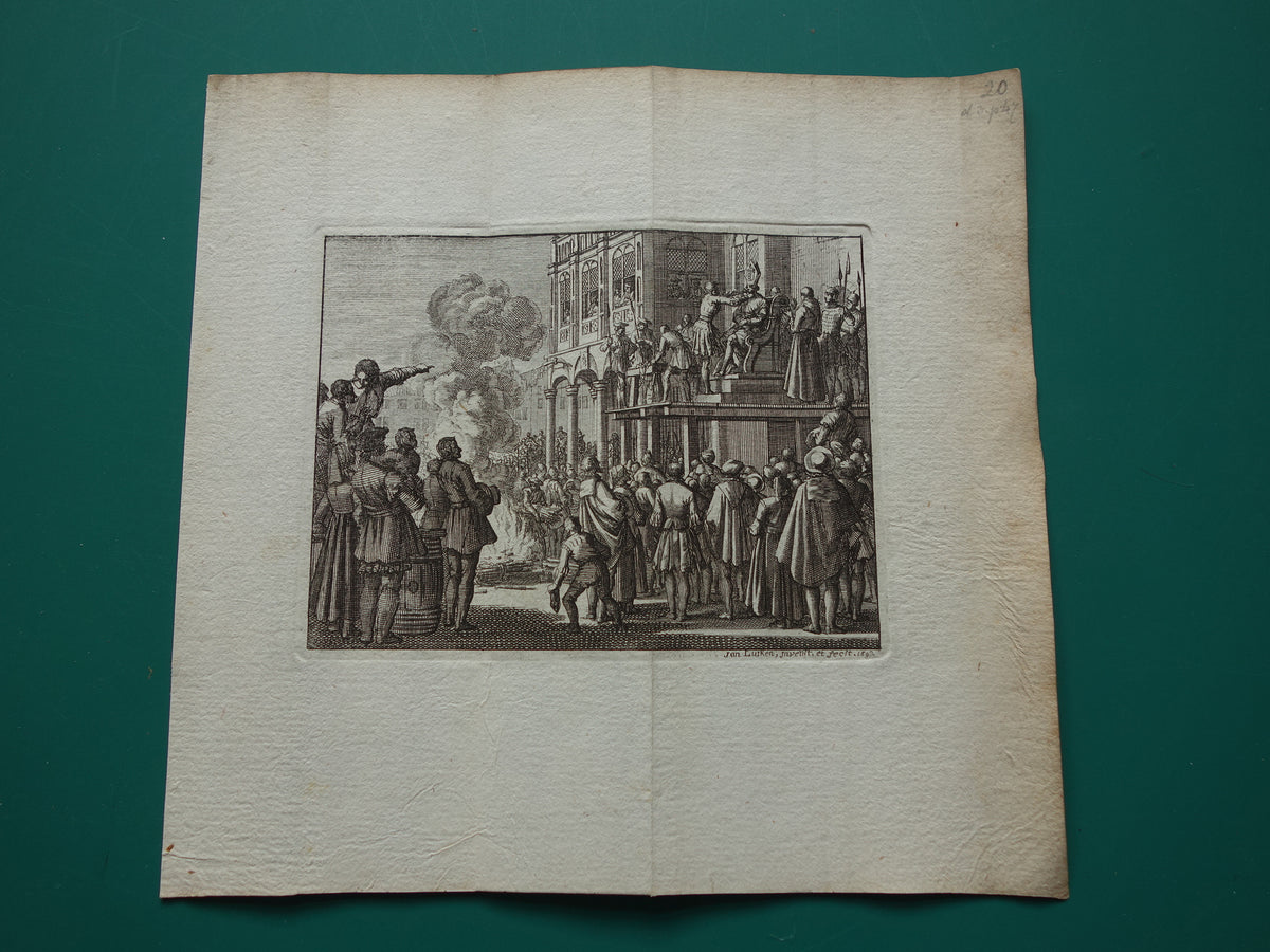 Executie Wederdopers Amsterdam - Set van drie antieke prenten uit 1770 - Gravure Geschiedenis Amsterdam Wagenaar Wederdopersoproer