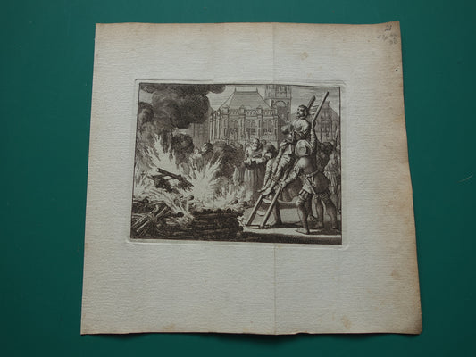Jammerlijk vonnis door de inquisitie uitgevoerd. Gravure Wagenaar.