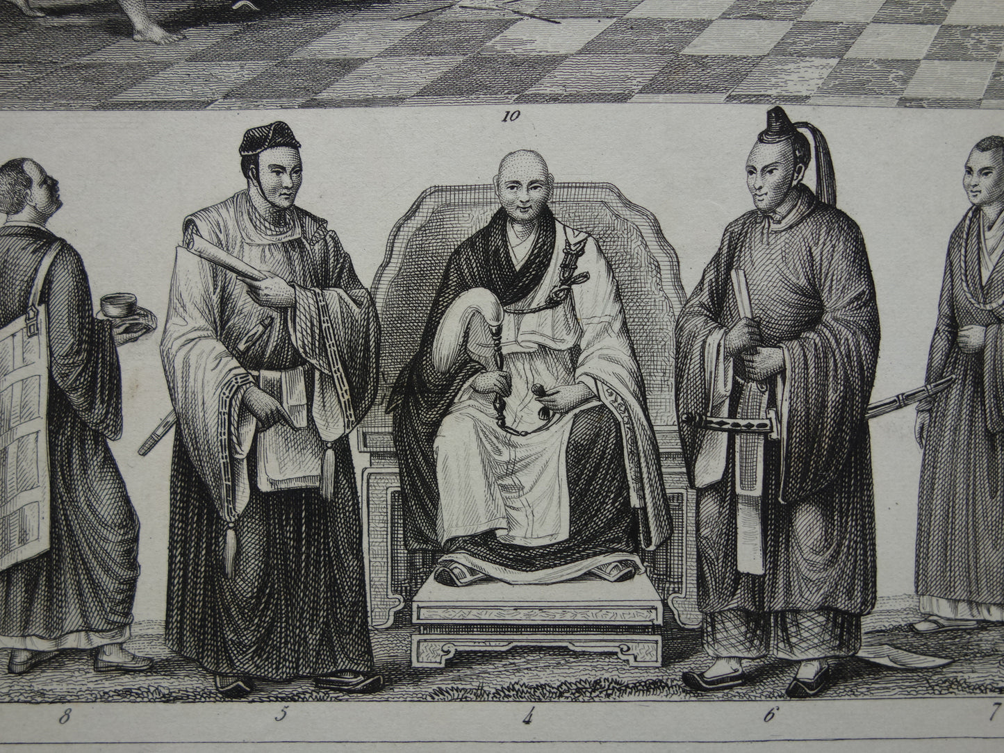 Oude prent over Oosterse religies 1849 originele antieke illustratie goden Boeddhisme vintage print Hindoeïsme Shinto