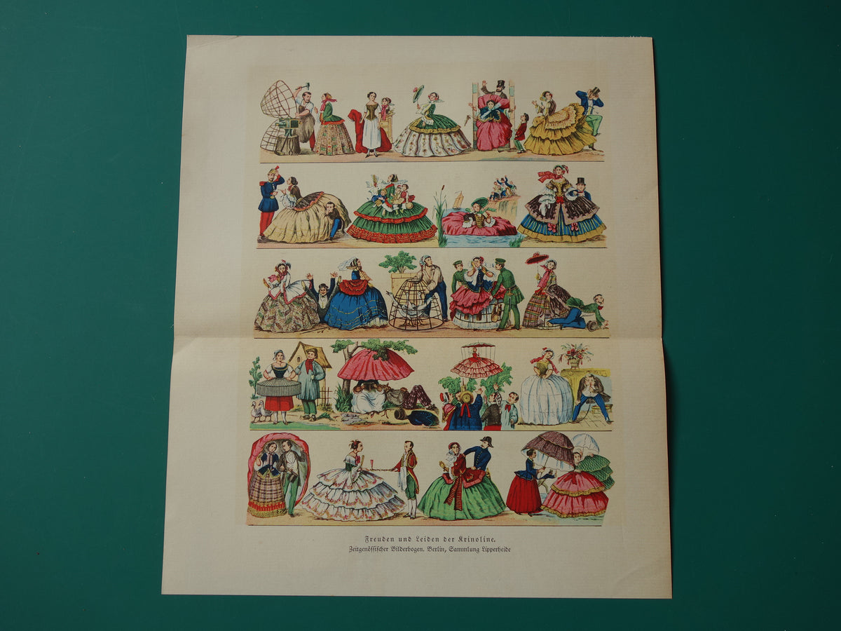HOEPELROK Oude Duitse prent over crinoline Antieke illustratie uit 1903 petticoat