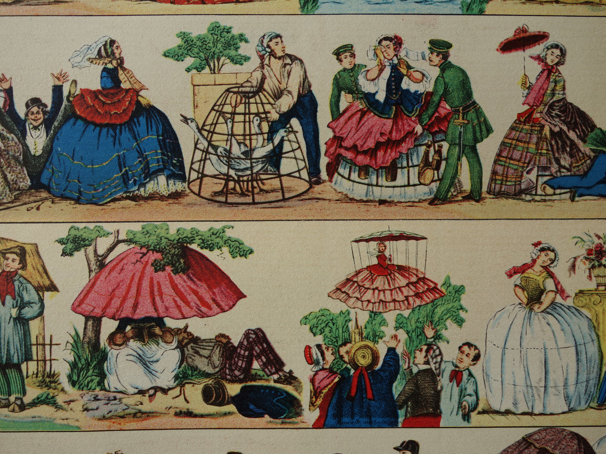 HOEPELROK Oude Duitse prent over crinoline Antieke illustratie uit 1903 petticoat