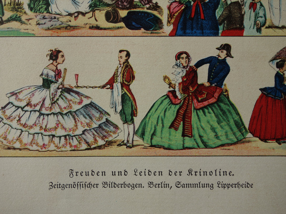 HOEPELROK Oude Duitse prent over crinoline Antieke illustratie uit 1903 petticoat