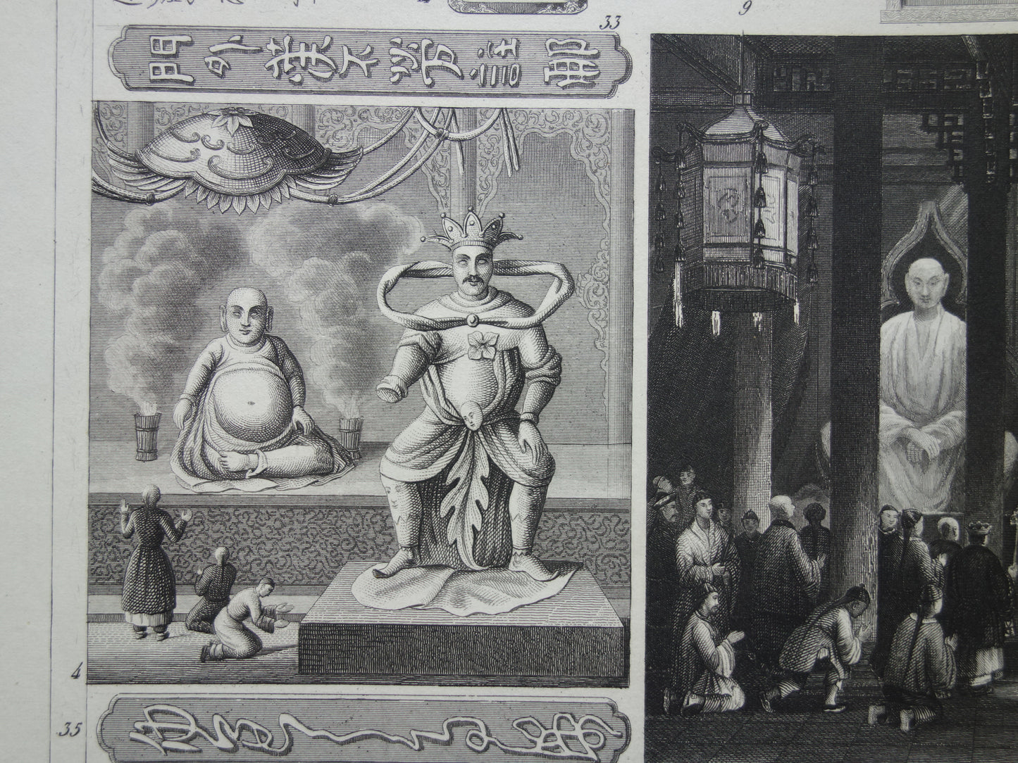 Oude prent over Oosterse religies 1849 originele antieke illustratie goden Boeddhisme vintage print Hindoeïsme
