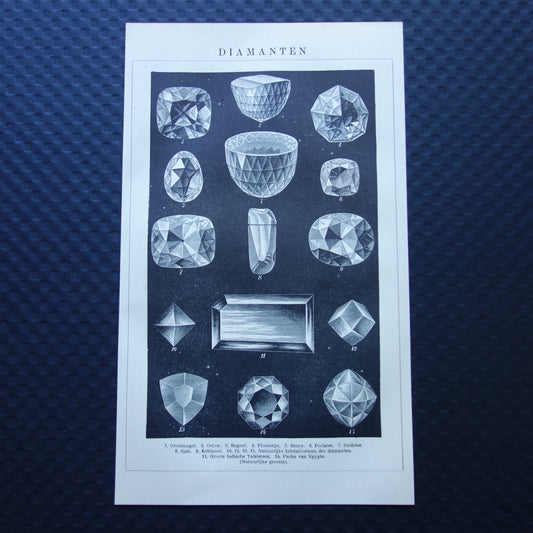 DIAMANTEN oude prent uit 1907 over beroemde Diamant Koh-I-Noor Originele antieke Nederlandse illustratie print
