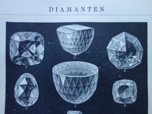 DIAMANTEN oude prent uit 1907 over beroemde Diamant Koh-I-Noor Originele antieke Nederlandse illustratie print