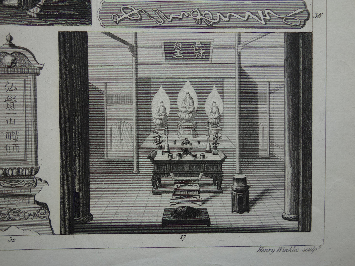 Oude prent over Oosterse religies 1849 originele antieke illustratie goden Boeddhisme vintage print Hindoeïsme