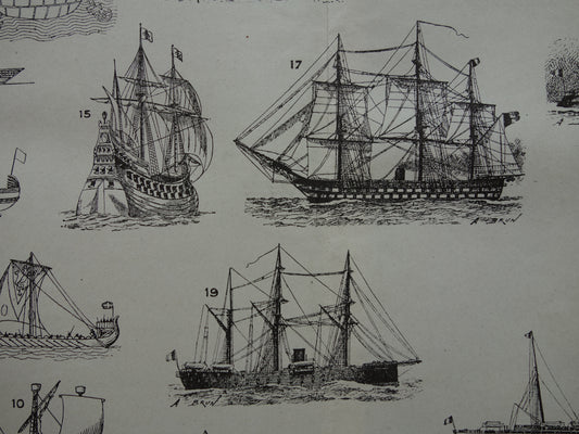 SCHEPEN antieke illustratie over geschiedenis Scheepsontwerp 1919 originele oude schip scheepvaart print - vintage marine prints