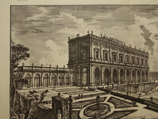 Oude Piranesi prent van Villa Albani Torlonia in Rome uit 1886 antieke facsimile Piranesi uit Vedute di Roma