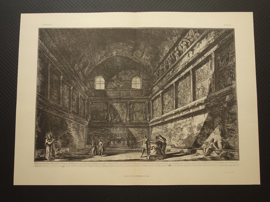 Oude prent van interieur kerk Sant'Urbano alla Caffarella Rome uit 1886 antieke facsimile Piranesi uit Vedute di Roma vintage print poster
