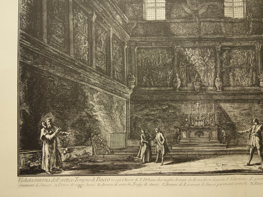 Oude prent van interieur kerk Sant'Urbano alla Caffarella Rome uit 1886 antieke facsimile Piranesi uit Vedute di Roma vintage print poster