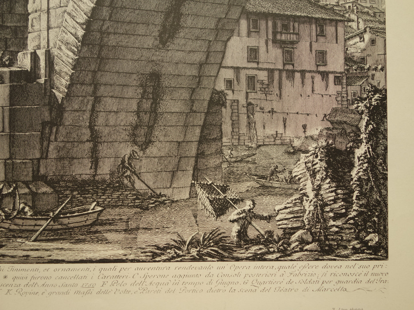 Oude prent van De Pons Fabricius / Brug van F. Rome uit 1886 antieke facsimile Piranesi uit Vedute di Roma vintage print poster