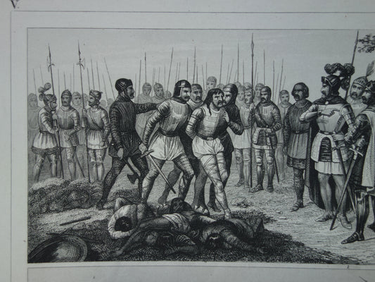 Old militaria print Soldiers from the Middle Ages 1849 original antique illustration Cavalry Decimation Vintage military prints