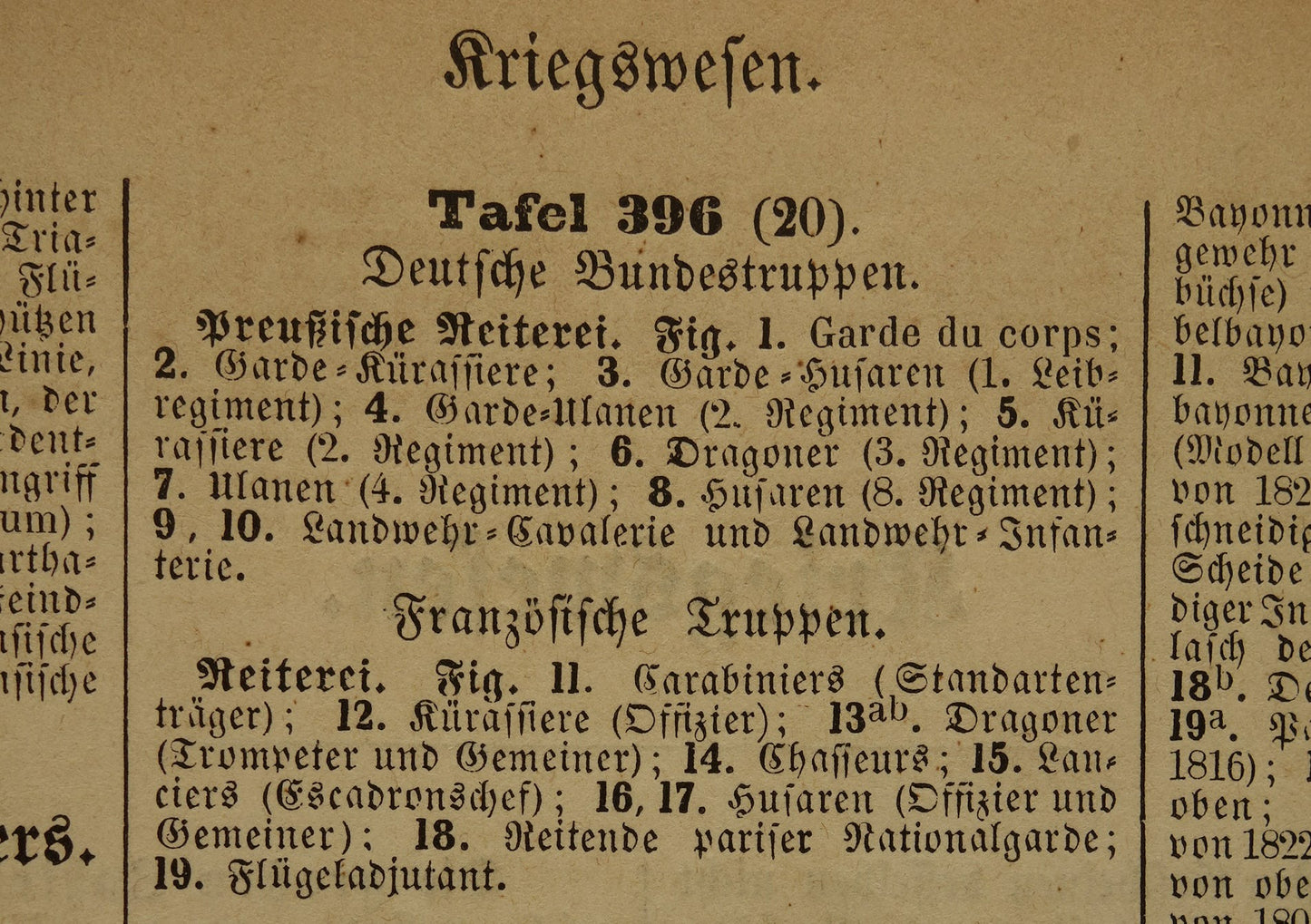 1849 oude prent van Duitse en Franse soldaten - originele antieke militaire illustratie - uniformen leger Frankrijk Duitsland print