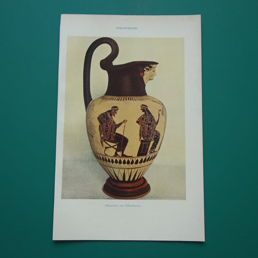 Oinochoe Nikosthenes oude prent uit 1937 illustratie van Griekse vaas originele Nederlandse vintage print