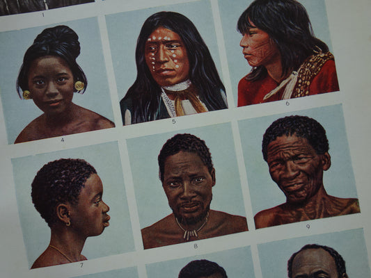 Kleine oude prent van verschillende volken 1937 Vintage llustratie Antropologie Etnologie Etnografie Volkeren