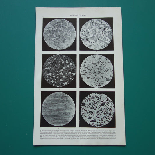 Metallografie oude prent uit 1937 illustratie van metaalonderzoek originele Nederlandse vintage print metaal