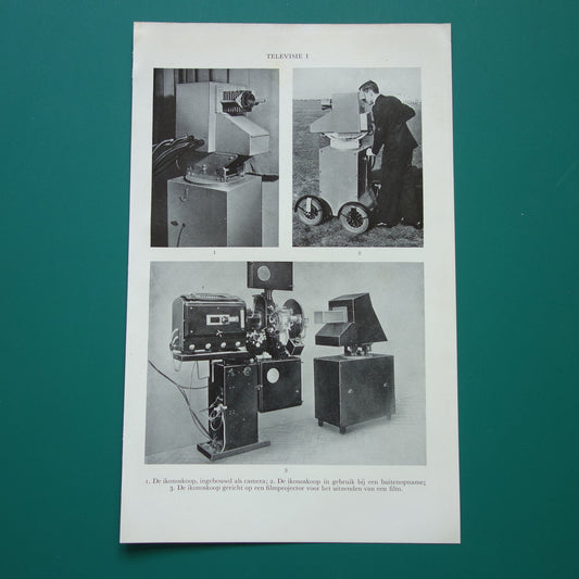 TELEVISIE vintage illustratie over techniek van TW 1938 originele oude Nederlandse prent