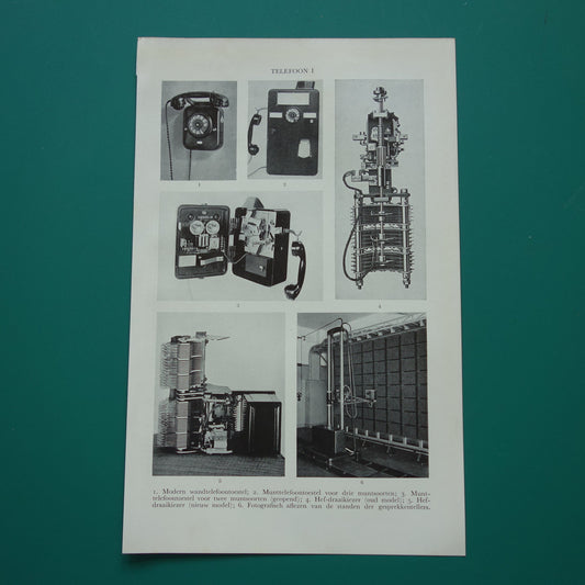 TELEFOON vintage illustratie over techniek van Telefoon 1938 originele oude Nederlandse prent