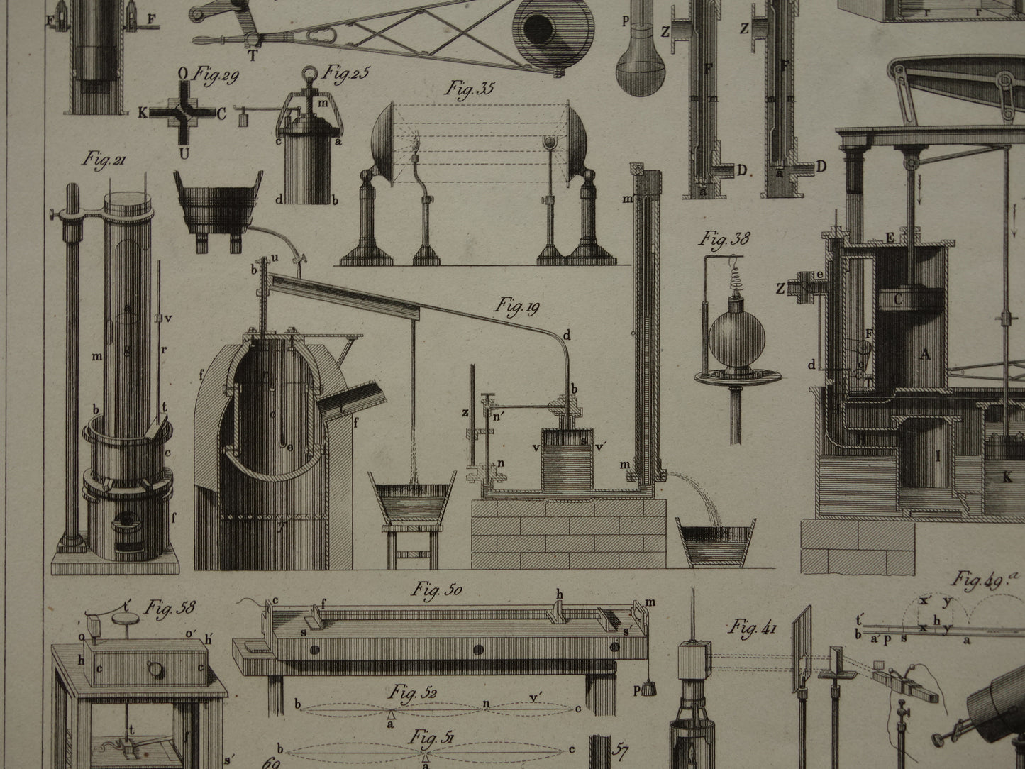 Oude technologie print antieke poster illustratie wetenschappelijke instrumenten laboratorium natuurkunde gas vloeistof thermodynamica pompen pneumatiek